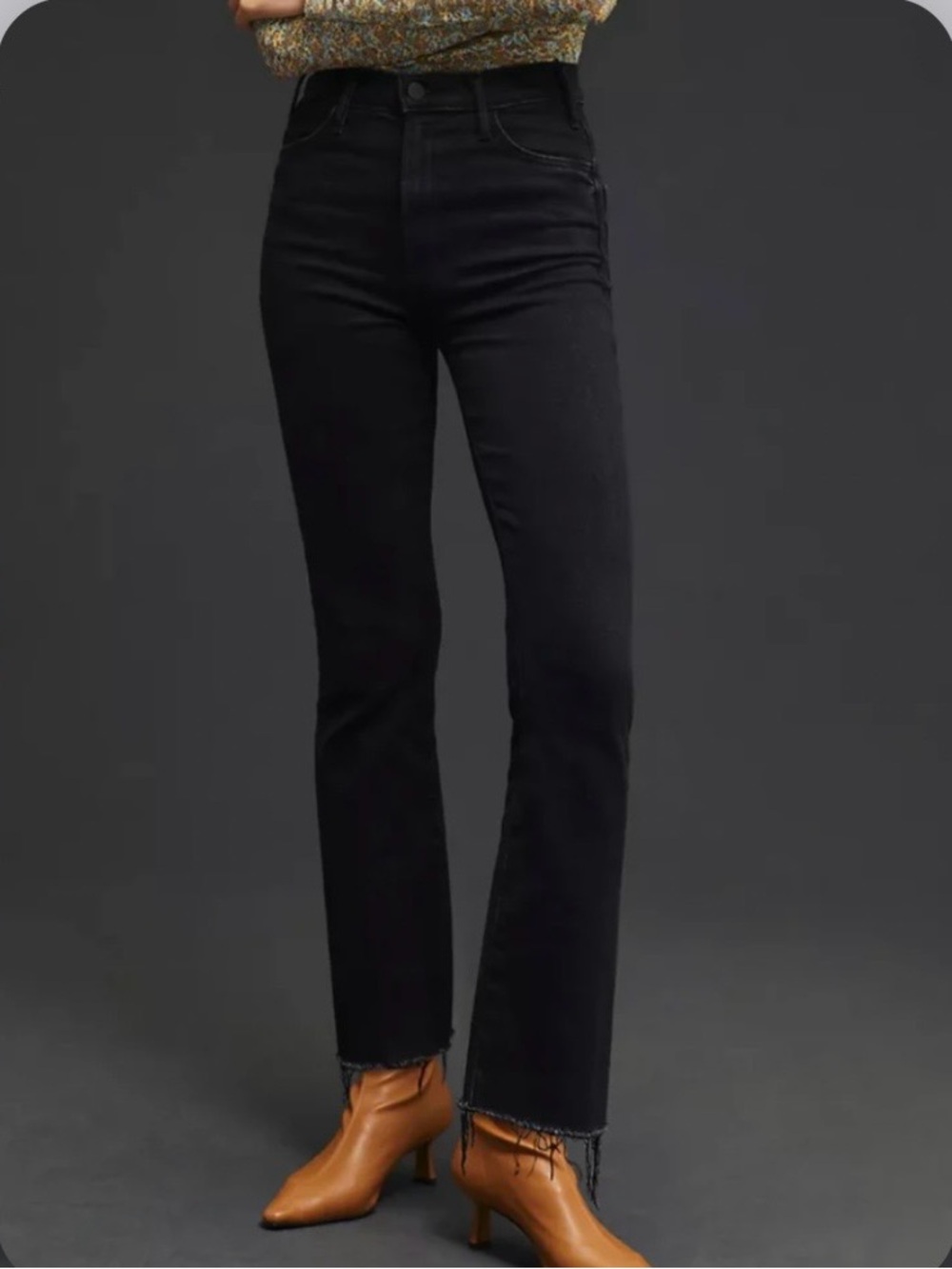 Mother The Hustler Ankle Fray High-Rise Jeans In Black